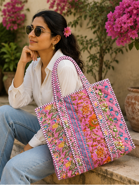 Handmade Quilted Tote Bag | 100% Velvet, Reversible, Beach & Grocery Bag - kraafty-com