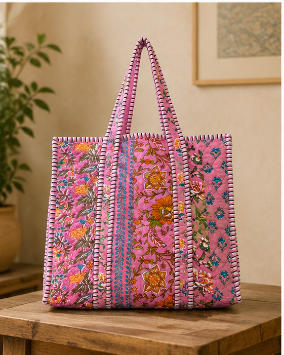Handmade Quilted Tote Bag | 100% Velvet, Reversible, Beach & Grocery Bag - kraafty-com