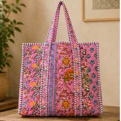 Handmade Quilted Tote Bag | 100% Velvet, Reversible, Beach & Grocery Bag - kraafty-com
