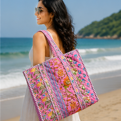 Handmade Quilted Tote Bag | 100% Velvet, Reversible, Beach & Grocery Bag - kraafty-com