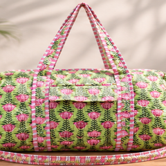 Quilted Cotton Tote Boho Floral Duffle for Yoga, Beach, green bag & Everyday Use - kraafty-com
