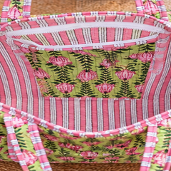 Quilted Cotton Tote Boho Floral Duffle for Yoga, Beach, green bag & Everyday Use - kraafty-com