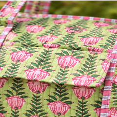 Quilted Cotton Tote Boho Floral Duffle for Yoga, Beach, green bag & Everyday Use - kraafty-com