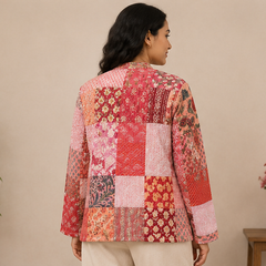 Cotton Kantha Quilt Peach Jacket for Women – Patchwork & Handmade - kraafty-com