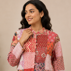 Cotton Kantha Quilt Peach Jacket for Women – Patchwork & Handmade - kraafty-com