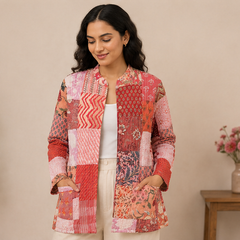 Cotton Kantha Quilt Peach Jacket for Women – Patchwork & Handmade - kraafty-com