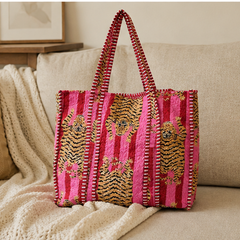 Eco-Friendly Cotton Pink Tote Bag | Quilted, Reversible, Handmade Beach Tote - kraafty-com