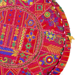Handmade Bohemian Patchwork Cotton Ottoman Pouf Cover - Multicolor Traditional Khambariya Embroidered Indian Floor Pillow