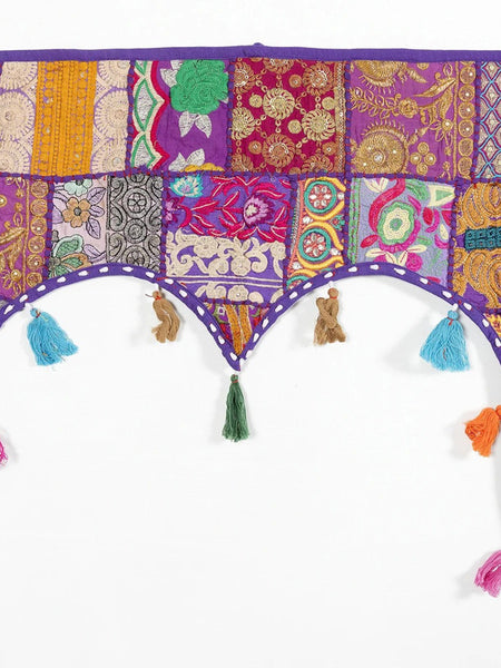 Traditional Vintage Patchwork Toran Boho Door Hanging, Bandhanwar, Window Valance with Embroidery - 3