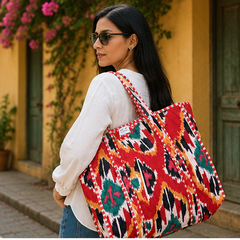 Cotton Tote Bag for Women | Quilted, Reversible & Handmade Beach Red Tote