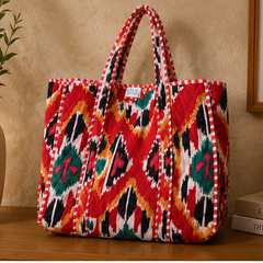 Cotton Tote Bag for Women | Quilted, Reversible & Handmade Beach Red Tote