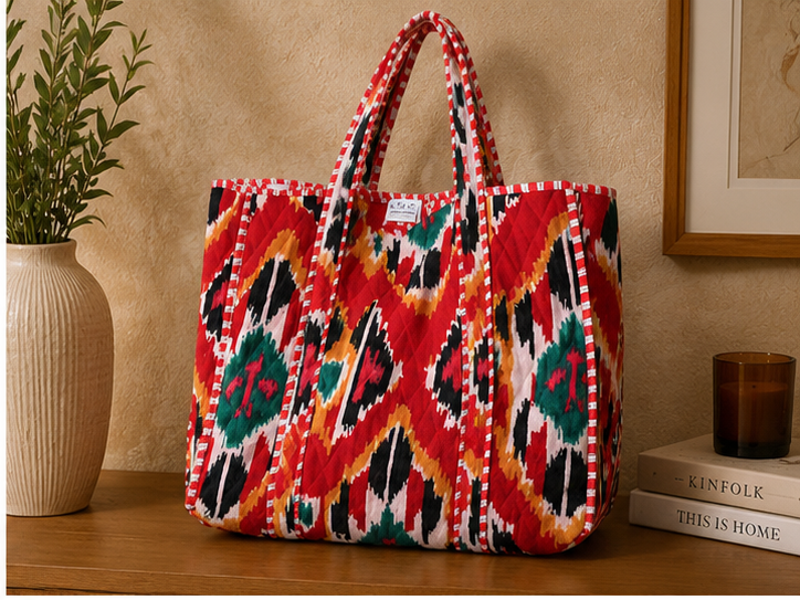 Cotton Tote Bag for Women | Quilted, Reversible & Handmade Beach Red Tote