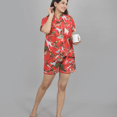 Pure Cotton Sea Jungle Print Women's Shorts Night Suit Set | Loungewear & PJs for Ultimate Comfort
