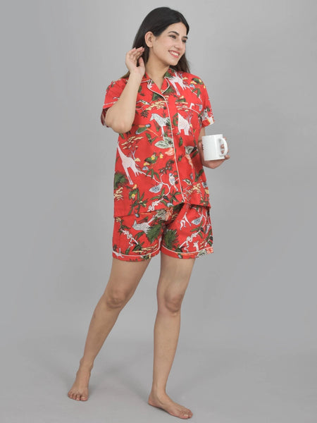 Pure Cotton Sea Jungle Print Women's Shorts Night Suit Set | Loungewear & PJs for Ultimate Comfort