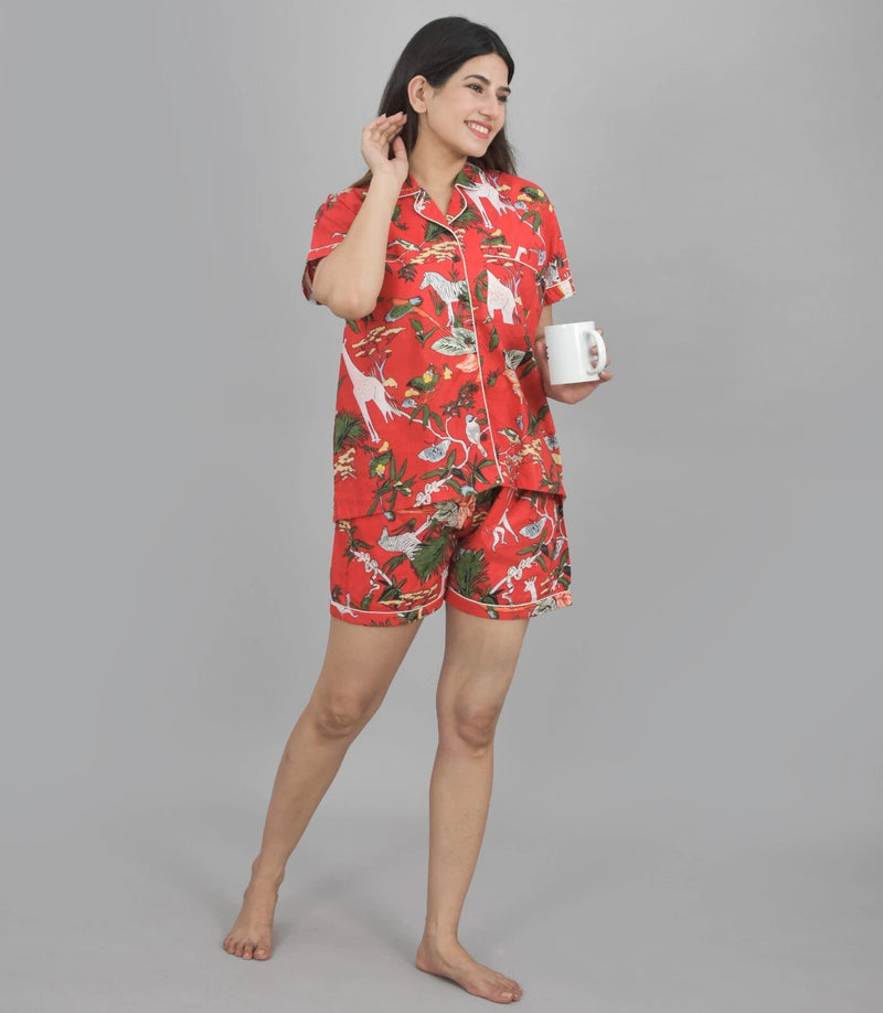Pure Cotton Sea Jungle Print Women's Shorts Night Suit Set | Loungewear & PJs for Ultimate Comfort