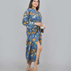 Print Cotton Kimono Robe Dressing Gown | Animal Print 100% Cotton Kimono Robe | Block Print Bridesmaid Robe Collection
