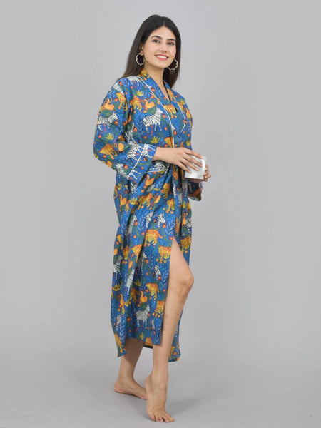 Print Cotton Kimono Robe Dressing Gown | Animal Print 100% Cotton Kimono Robe | Block Print Bridesmaid Robe Collection