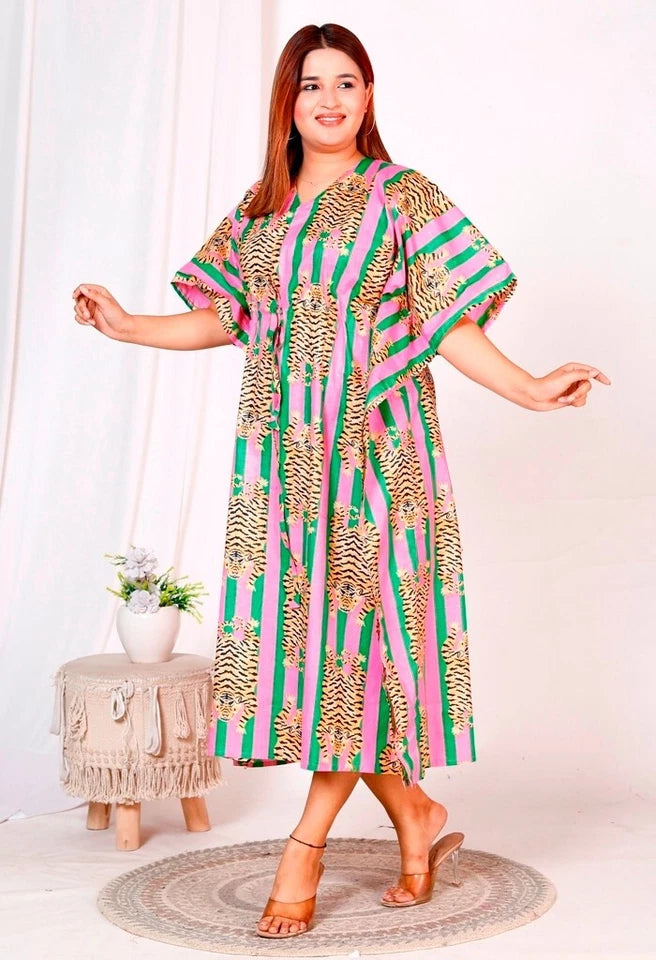 Indian Cotton Kaftan, Handblock Printed Kaftan, Cotton Kaftan, Beach Cover Up, Maxi Dress Long Cotton Kaftan, 100% Soft Cotton Kaftan
