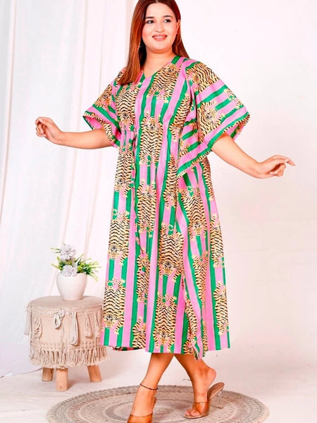 Indian Cotton Kaftan, Handblock Printed Kaftan, Cotton Kaftan, Beach Cover Up, Maxi Dress Long Cotton Kaftan, 100% Soft Cotton Kaftan