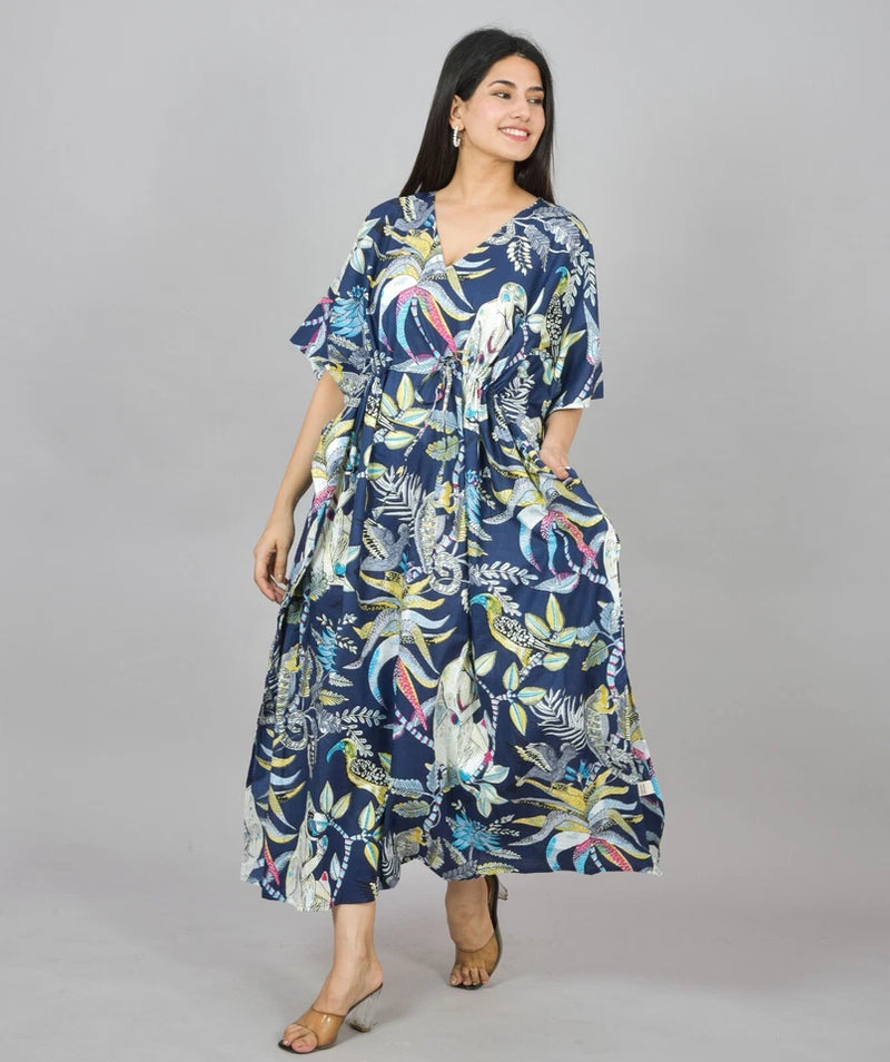 Cotton Kaftan, Indian Floral Kaftan, Long Caftan,Dress For to be Moms, Beach Cover up, Sleepwear, Indian Kaftan, Maxi Dress,Bikini Cover Up - 3