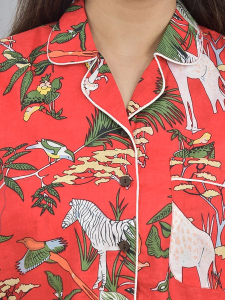 Pure Cotton Sea Jungle Print Women's Shorts Night Suit Set | Loungewear & PJs for Ultimate Comfort