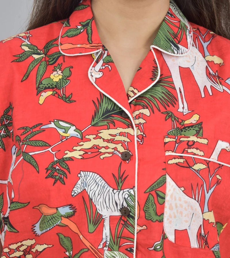 Pure Cotton Sea Jungle Print Women's Shorts Night Suit Set | Loungewear & PJs for Ultimate Comfort