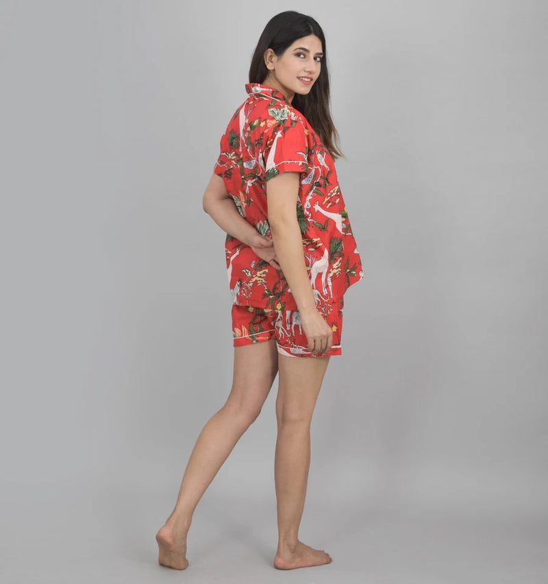 Pure Cotton Sea Jungle Print Women's Shorts Night Suit Set | Loungewear & PJs for Ultimate Comfort