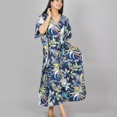 Cotton Kaftan, Indian Floral Kaftan, Long Caftan,Dress For to be Moms, Beach Cover up, Sleepwear, Indian Kaftan, Maxi Dress,Bikini Cover Up - 3