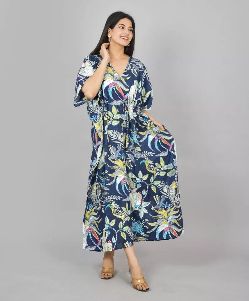 Cotton Kaftan, Indian Floral Kaftan, Long Caftan,Dress For to be Moms, Beach Cover up, Sleepwear, Indian Kaftan, Maxi Dress,Bikini Cover Up - 3