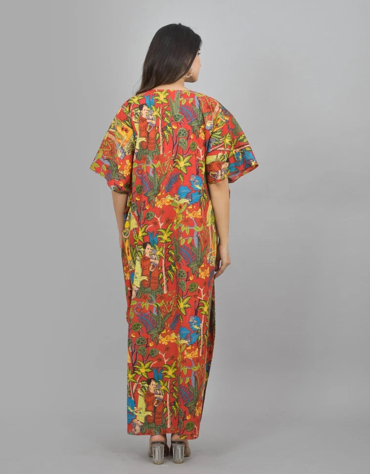 Cotton Kaftan, Indian Floral Kaftan, Long Caftan,Dress For to be Moms, Beach Cover up, Sleepwear, Indian Kaftan, Maxi Dress,Bikini Cover Up - 2