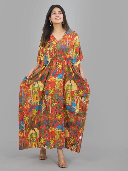 Cotton Kaftan, Indian Floral Kaftan, Long Caftan,Dress For to be Moms, Beach Cover up, Sleepwear, Indian Kaftan, Maxi Dress,Bikini Cover Up - 2