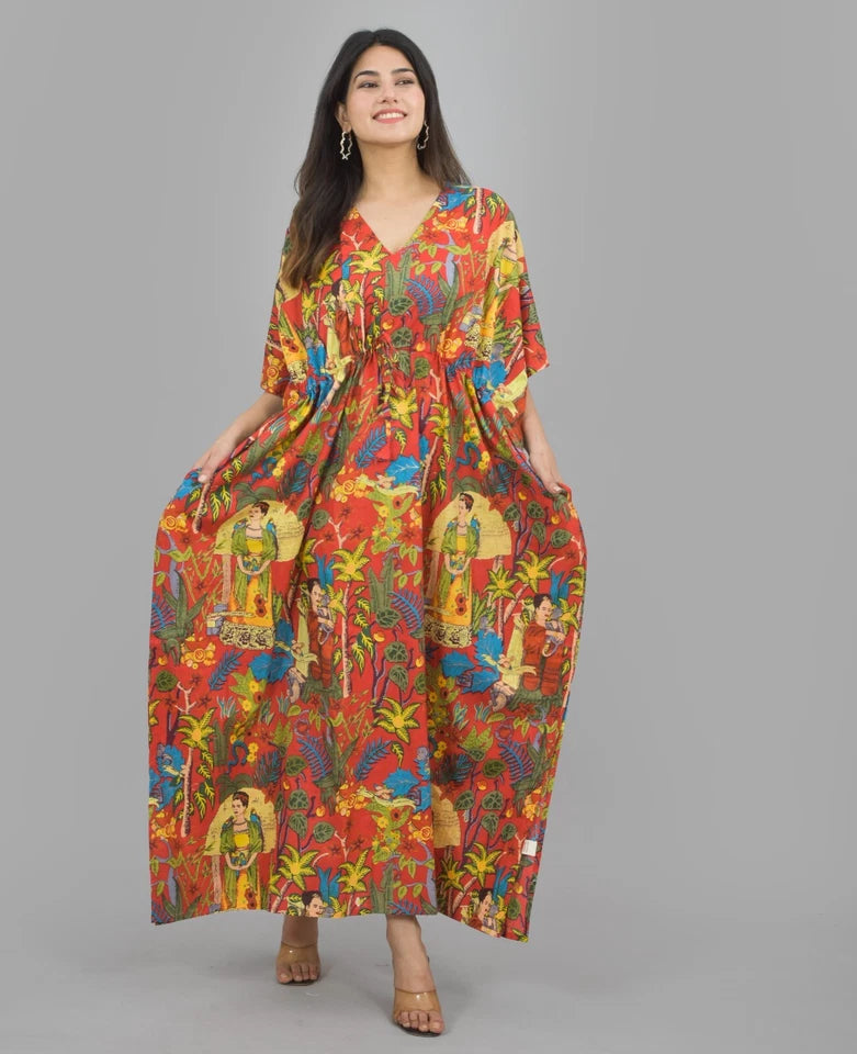 Cotton Kaftan, Indian Floral Kaftan, Long Caftan,Dress For to be Moms, Beach Cover up, Sleepwear, Indian Kaftan, Maxi Dress,Bikini Cover Up - 2