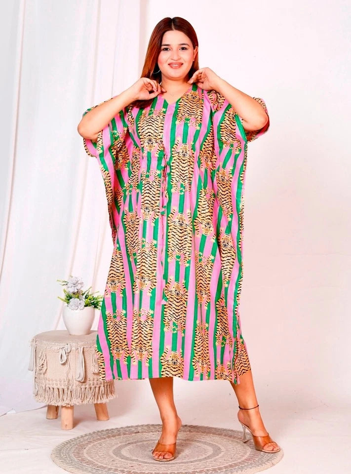 Indian Cotton Kaftan, Handblock Printed Kaftan, Cotton Kaftan, Beach Cover Up, Maxi Dress Long Cotton Kaftan, 100% Soft Cotton Kaftan