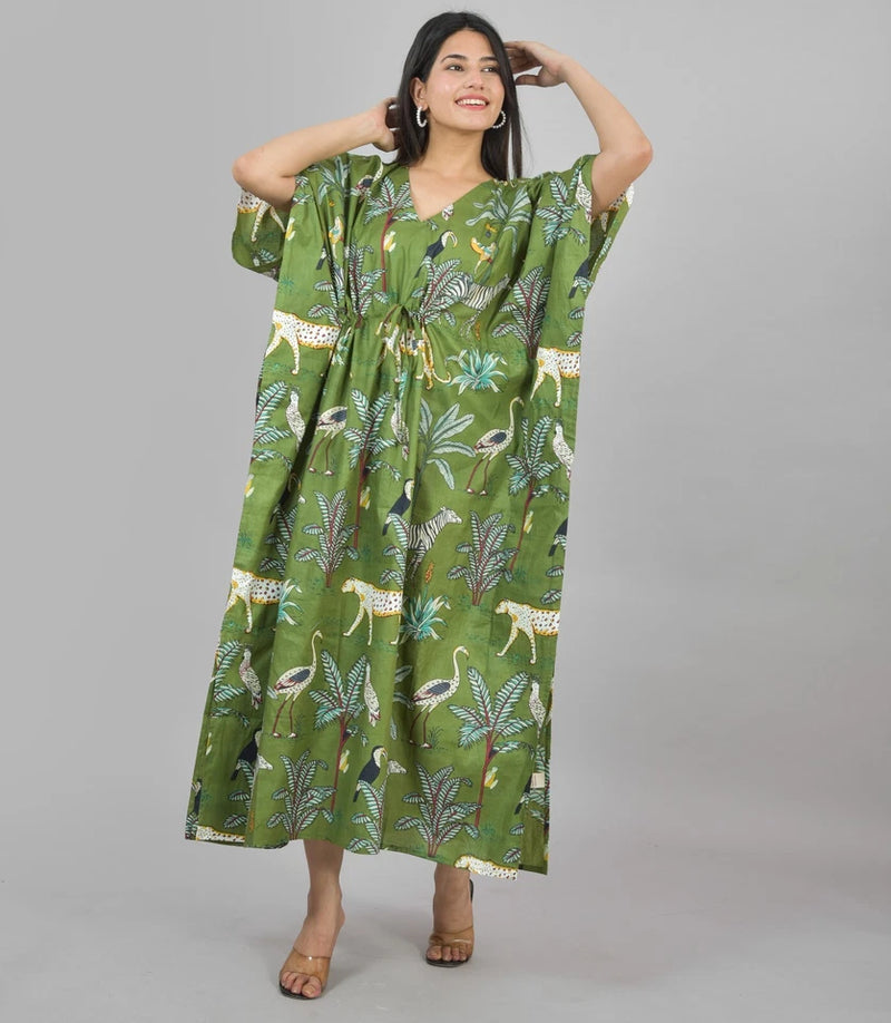 Cotton Kaftan, Indian Floral Kaftan, Long Caftan,Dress For to be Moms, Beach Cover up, Sleepwear, Indian Kaftan, Maxi Dress,Bikini Cover Up - 1