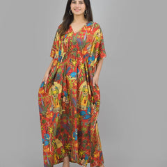 Cotton Kaftan, Indian Floral Kaftan, Long Caftan,Dress For to be Moms, Beach Cover up, Sleepwear, Indian Kaftan, Maxi Dress,Bikini Cover Up - 2