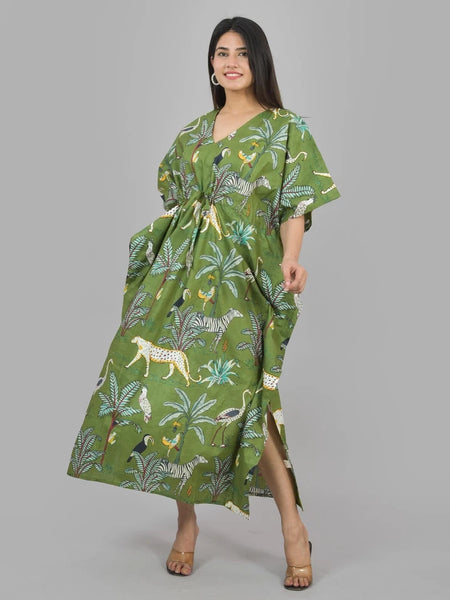 Cotton Kaftan, Indian Floral Kaftan, Long Caftan,Dress For to be Moms, Beach Cover up, Sleepwear, Indian Kaftan, Maxi Dress,Bikini Cover Up - 1