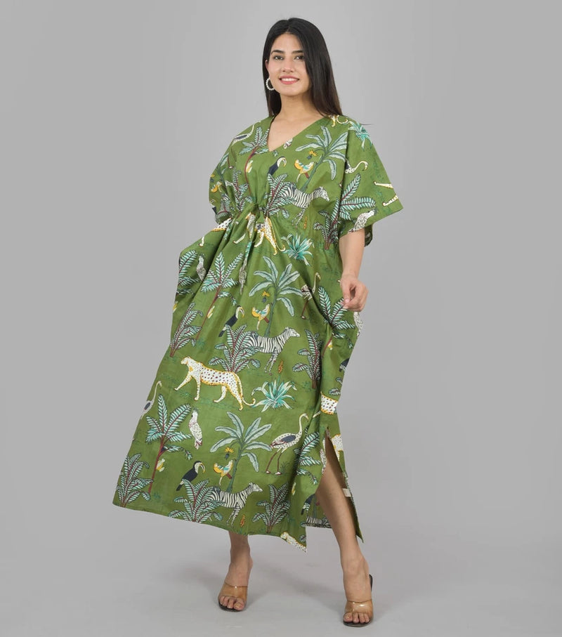 Cotton Kaftan, Indian Floral Kaftan, Long Caftan,Dress For to be Moms, Beach Cover up, Sleepwear, Indian Kaftan, Maxi Dress,Bikini Cover Up - 1