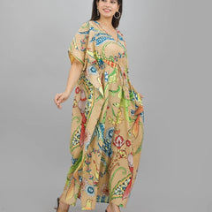 Handmade Indian Cotton Kaftan - Birds and Flower Print | Hand Block Printed Caftan Dress
