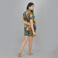 100% Pure Cotton Frida Kahlo Print Women's Loungewear Set - Blue Shorts and Night Suit for Sleepwear & Relaxation