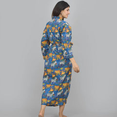 Print Cotton Kimono Robe Dressing Gown | Animal Print 100% Cotton Kimono Robe | Block Print Bridesmaid Robe Collection