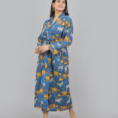 Print Cotton Kimono Robe Dressing Gown | Animal Print 100% Cotton Kimono Robe | Block Print Bridesmaid Robe Collection