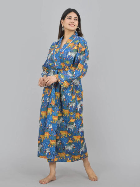 Print Cotton Kimono Robe Dressing Gown | Animal Print 100% Cotton Kimono Robe | Block Print Bridesmaid Robe Collection
