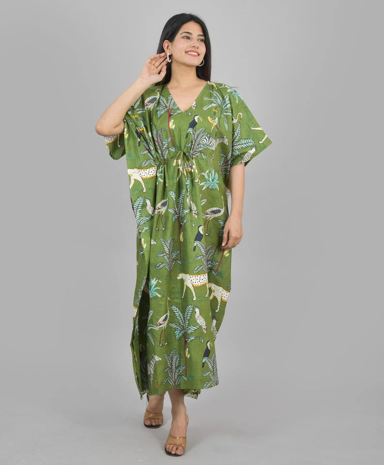 Cotton Kaftan, Indian Floral Kaftan, Long Caftan,Dress For to be Moms, Beach Cover up, Sleepwear, Indian Kaftan, Maxi Dress,Bikini Cover Up - 1