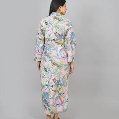 Floral Print Cotton Kimono Robe, Animal Print Pure Cotton Dressing Gown, Block Print Monkey Robe