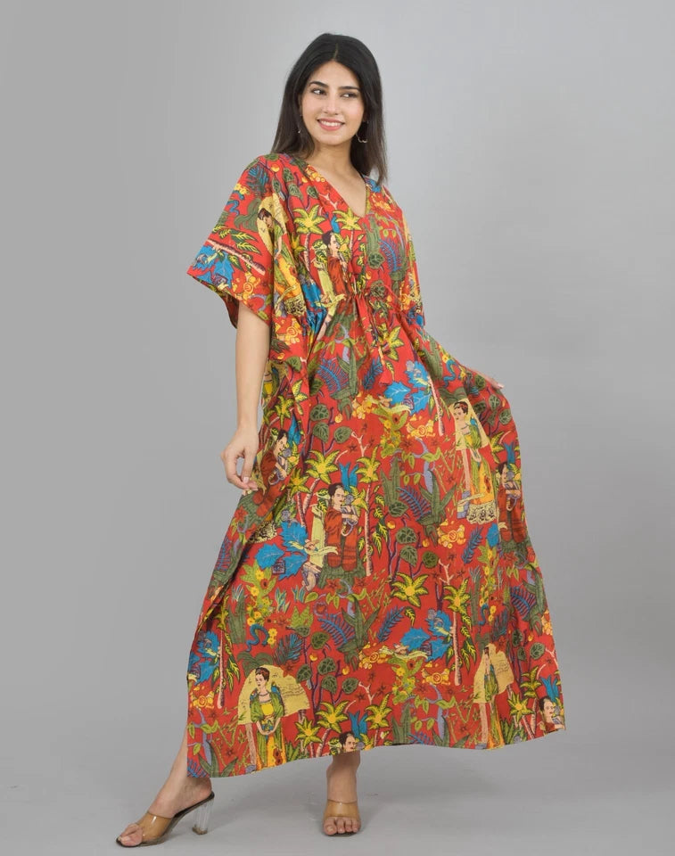 Cotton Kaftan, Indian Floral Kaftan, Long Caftan,Dress For to be Moms, Beach Cover up, Sleepwear, Indian Kaftan, Maxi Dress,Bikini Cover Up - 2