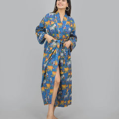 Print Cotton Kimono Robe Dressing Gown | Animal Print 100% Cotton Kimono Robe | Block Print Bridesmaid Robe Collection