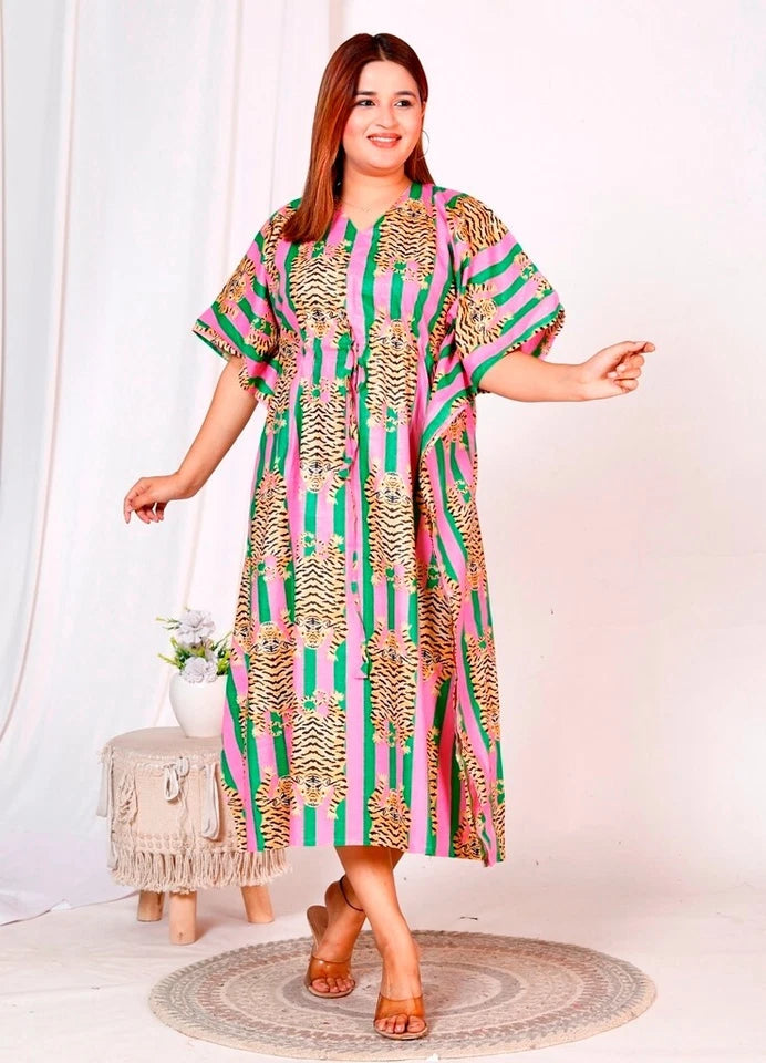 Indian Cotton Kaftan, Handblock Printed Kaftan, Cotton Kaftan, Beach Cover Up, Maxi Dress Long Cotton Kaftan, 100% Soft Cotton Kaftan