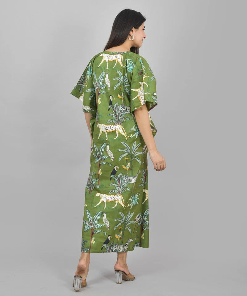 Cotton Kaftan, Indian Floral Kaftan, Long Caftan,Dress For to be Moms, Beach Cover up, Sleepwear, Indian Kaftan, Maxi Dress,Bikini Cover Up - 1