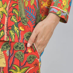 100% Pure Cotton Frida Print Pajama Set Hand Block Printed Orange Loungewear for Women