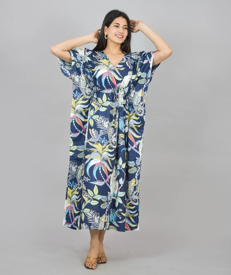 Cotton Kaftan, Indian Floral Kaftan, Long Caftan,Dress For to be Moms, Beach Cover up, Sleepwear, Indian Kaftan, Maxi Dress,Bikini Cover Up - 3